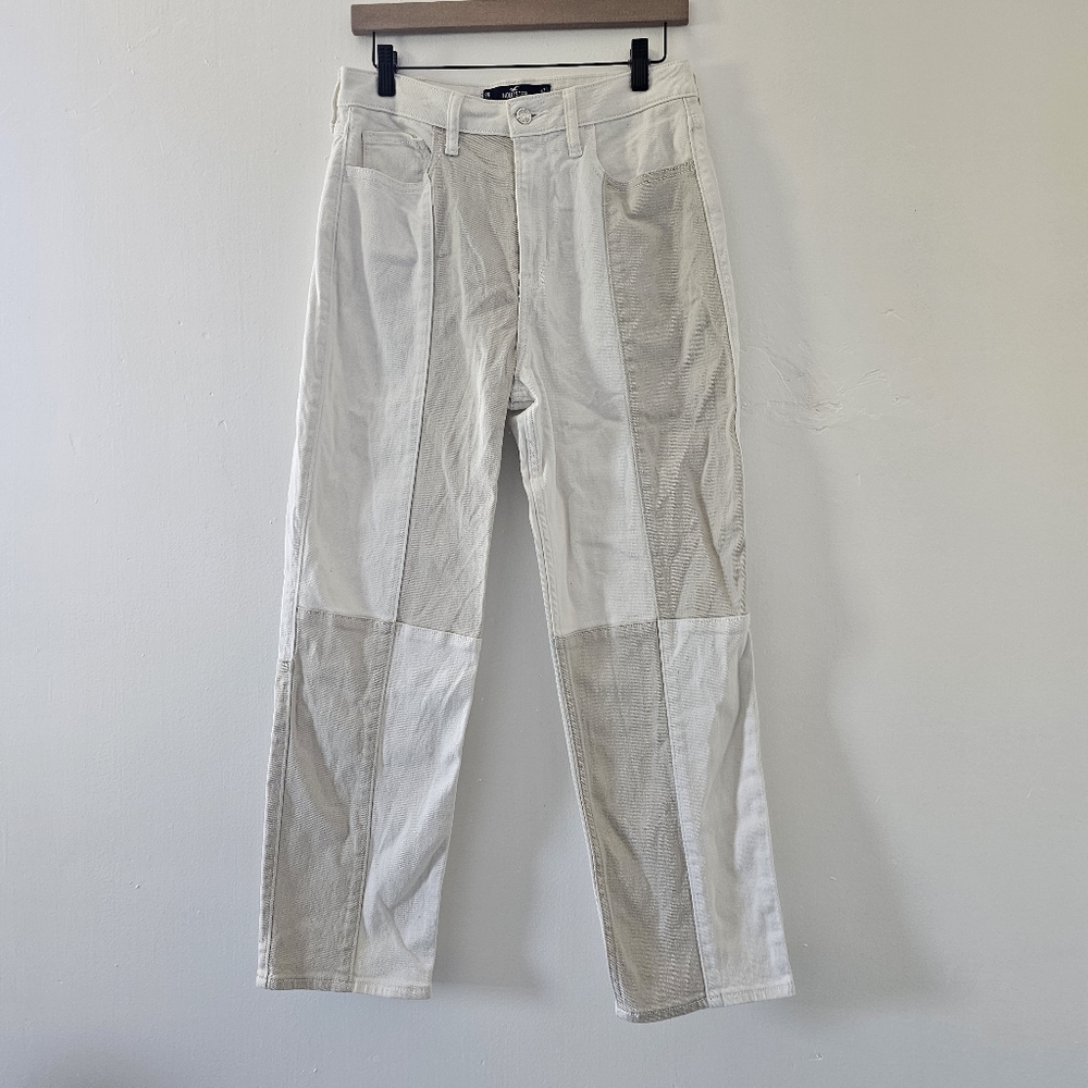 Hollister Size 9 White And Tan Patchwork Denim Jeans